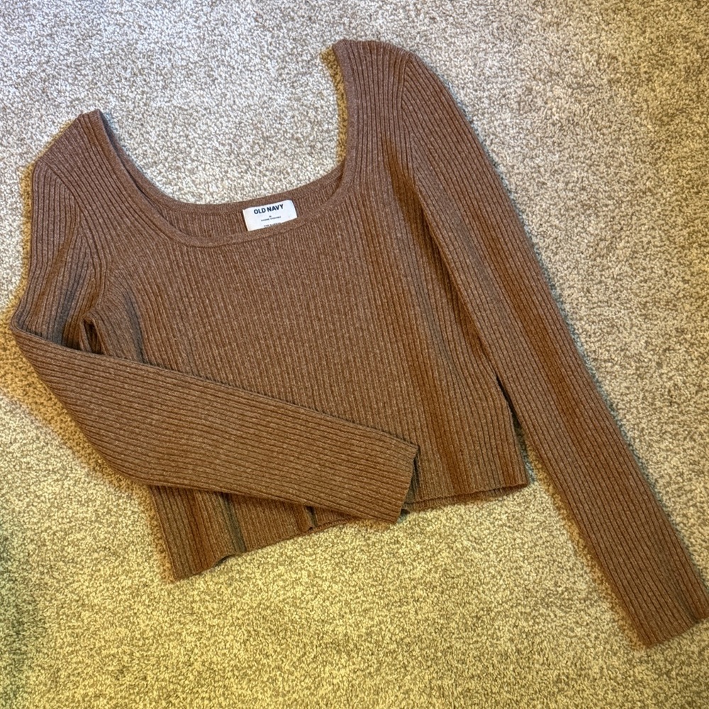 🛍️4 for $15 | 5 for $20 Old Navy Brown Ribbed Knit Cropped Sweater